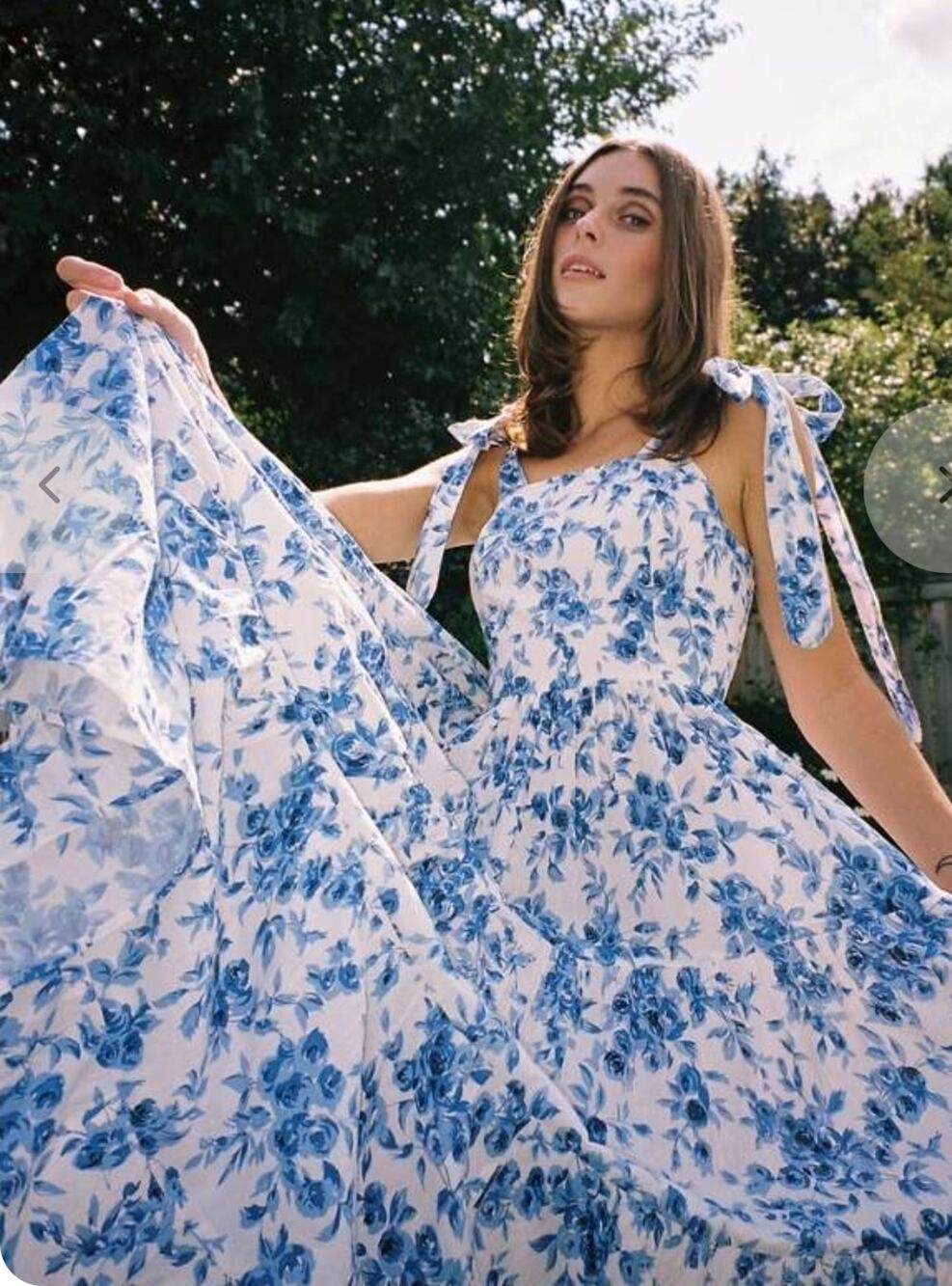 Mille Daphne Dress Blue Bouquet Floral Tie Shoulder Tiered Cotton Midi Size XS